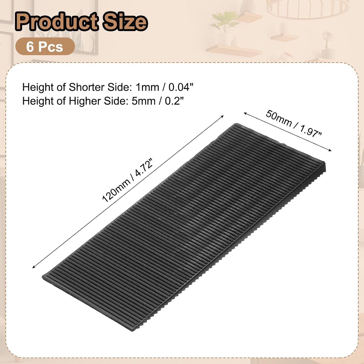 Furniture Levelers, 6 Pieces Furniture Wedges, Black Plastic Thicknesses, and Non-Slip for Irregular Table, Dresser Legs and Other DIY Furniture (120 x 50 x 5 mm)