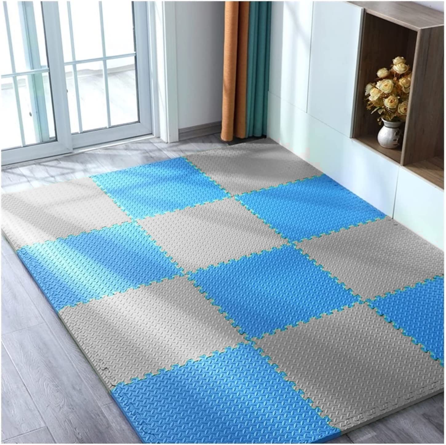 SIGNATRON 24mm Thick Exercise Mat Tiles, Gym Floor Mat Rubber, Interlocking Foam for Gymnastics, Exercise, Play Areas, Home Gyms, Dance Studios, Yoga (4 Tiles - 16 Sq Ft, Grey - Blue) (B0D8YLSCBM) Amazon Price History, Amazon Price Tracker