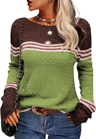 Danedvi Womens Fall Fashion 2026 Sweaters Colorblock Lightweight Striped Crewneck Winter Trendy Pullover Tops