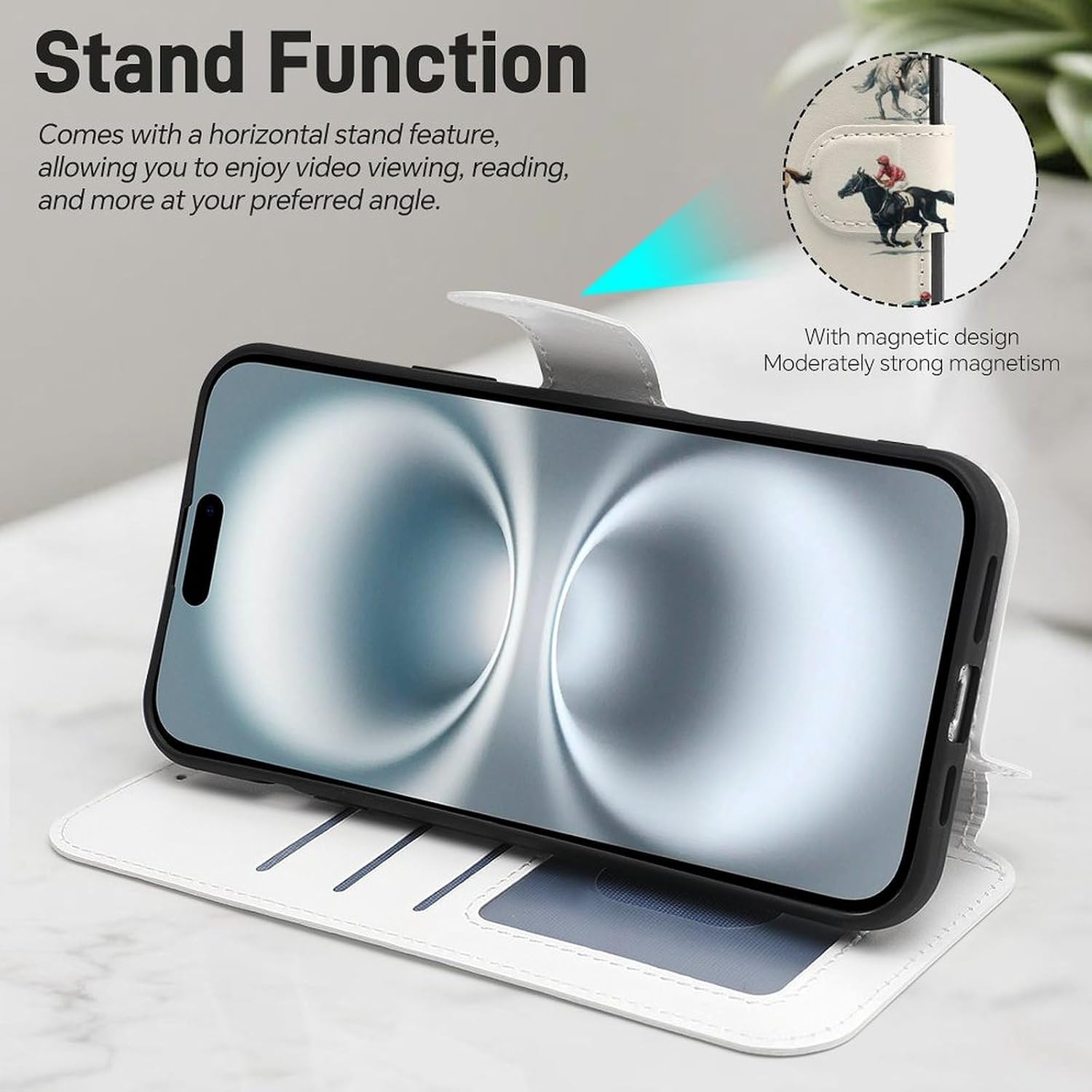 Horse Racing Jockeys Wallet Phone Case with Removable Wristlet | compatible with iPhone 16 16 Plus 16 Pro 16 Pro Max 16 E,card holder,stand