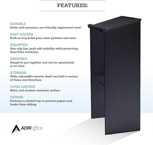 Miniatura 3 de Adir - Soporte de madera para podio, podio para hablar con estante de almacenamiento, soporte de anfitriona para restaurante, podio de conferencias,