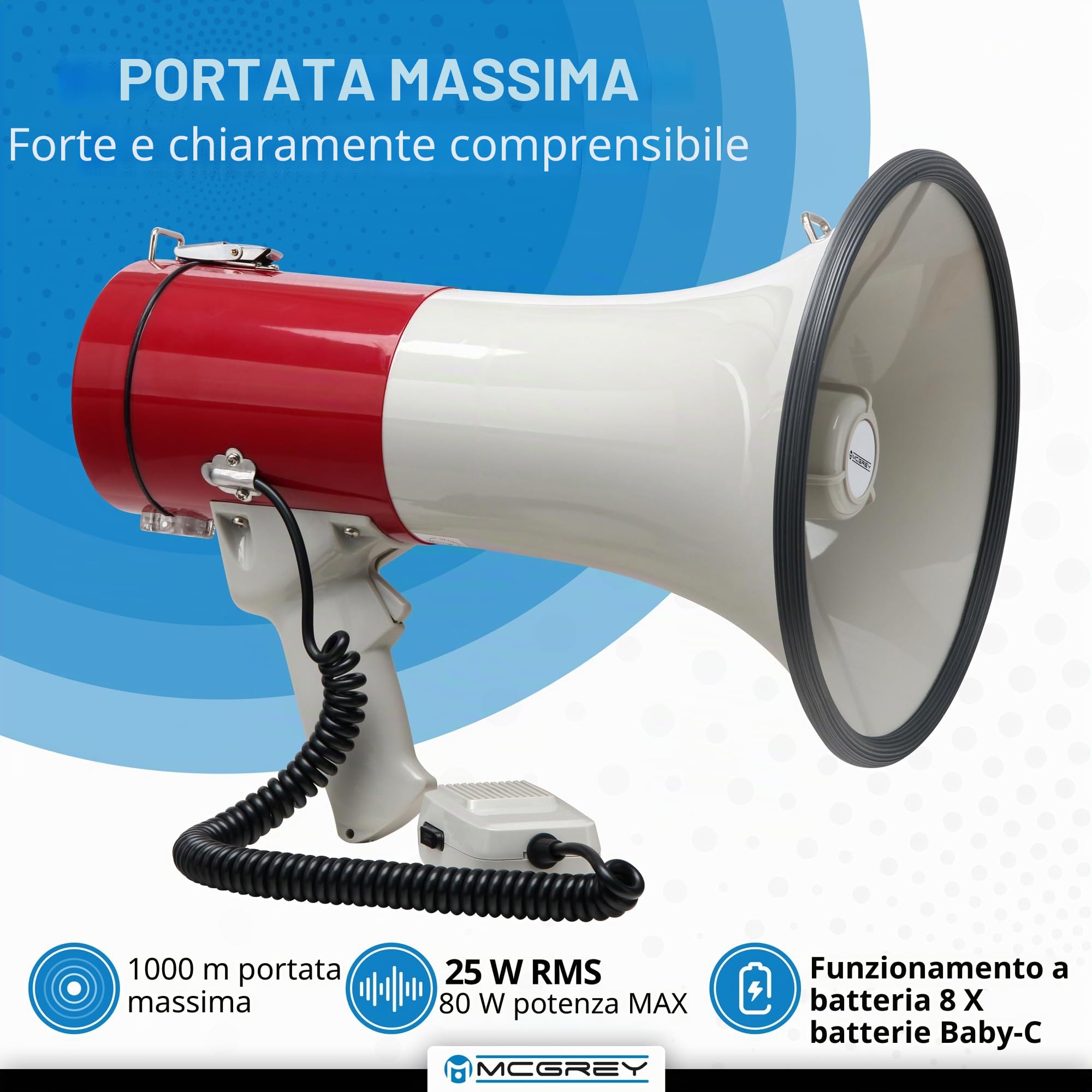 McGrey MP-500HS Megafono, max. 80 Watt, 1000m