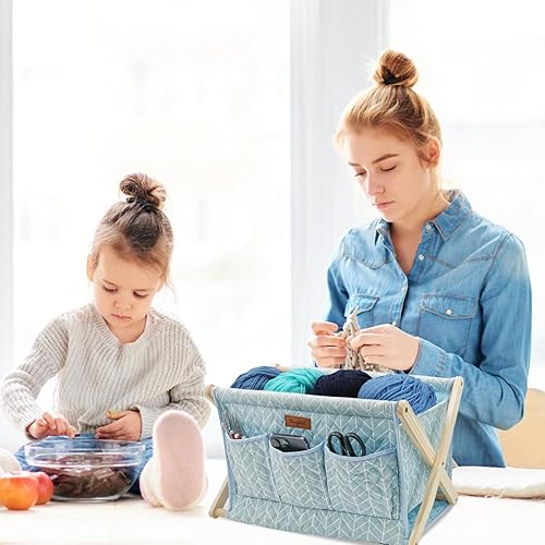 Vista 32 de Yarn Caddy - Organizador de almacenamiento de hilo de gran tamaño para madejas de hilo, organizador para ganchillos, agujas de tejer, otros azul1