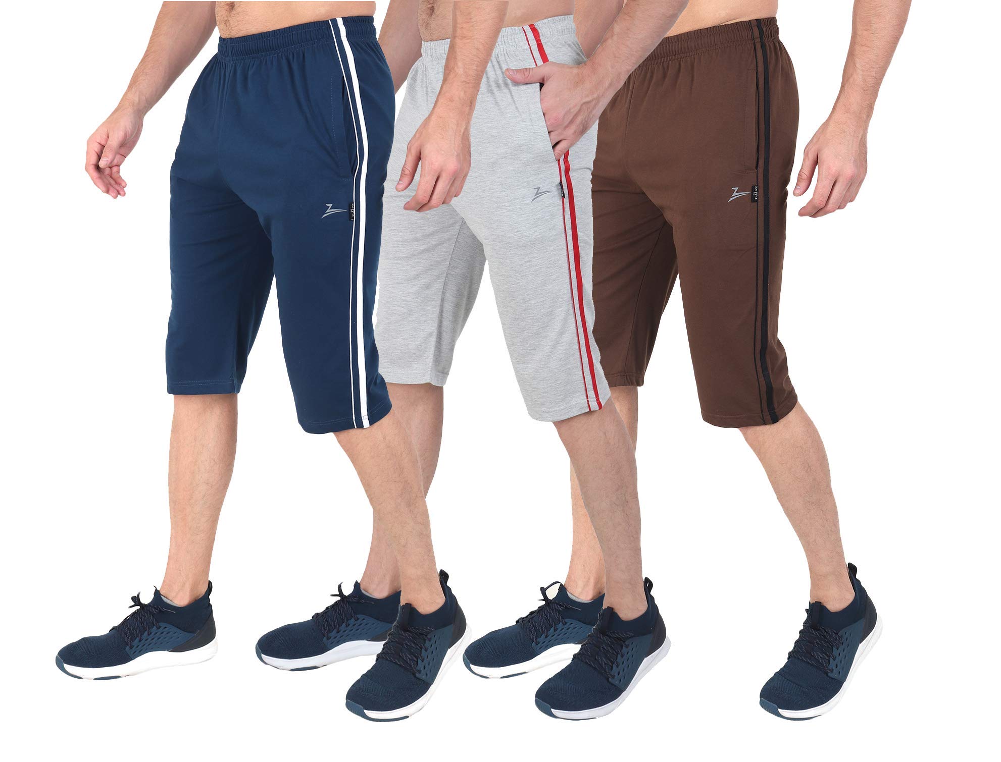 Zeffit Men's Pc Cotton Three Fourth Capri Combo Pack of 3
