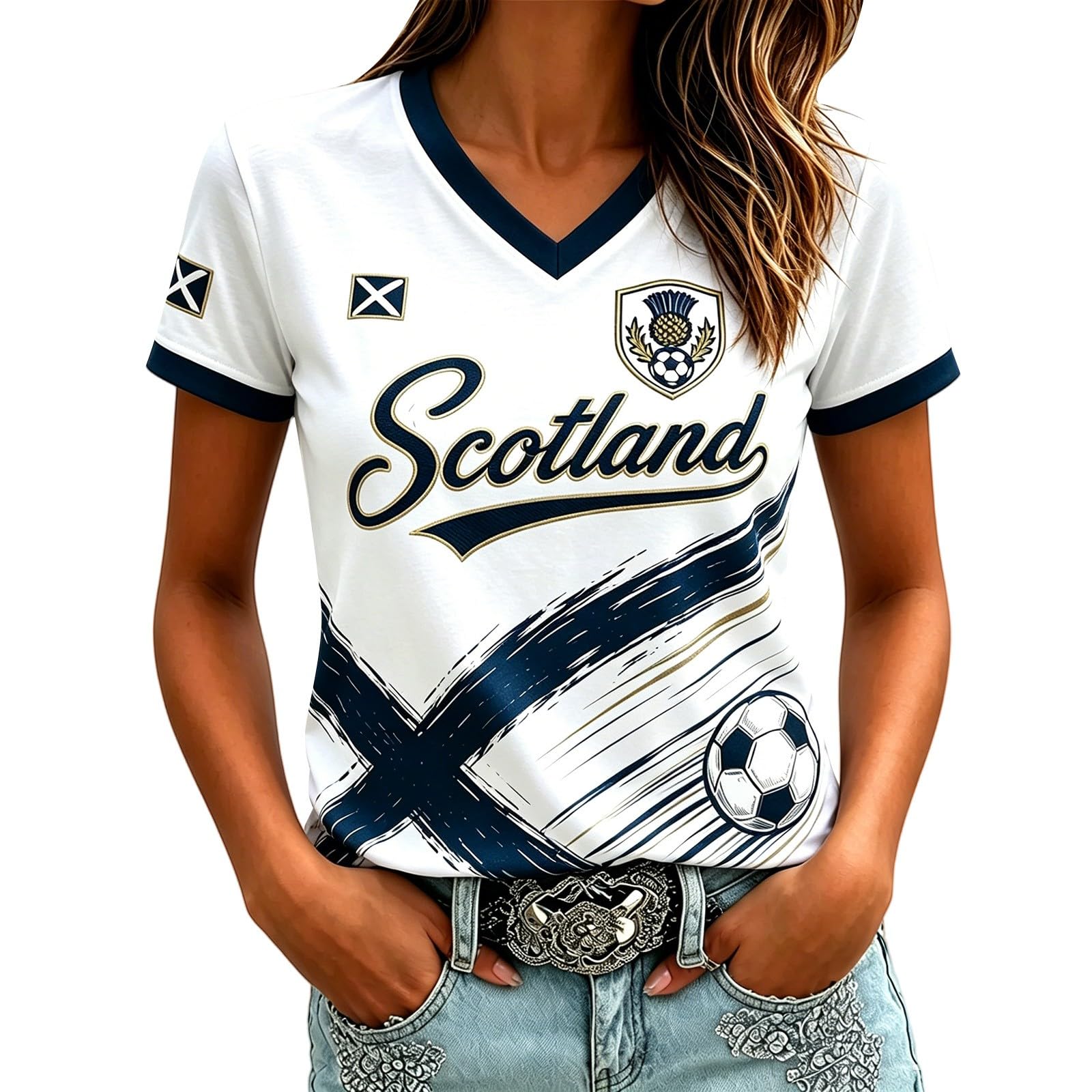 Scotland Football Shirt - Scotland World Cup Merchandise Women’s Football T-Shirt Jersey Breathable Soccer Tshirt V-Neck Top Tee Shirts Gift for Footballs Fans Supporters