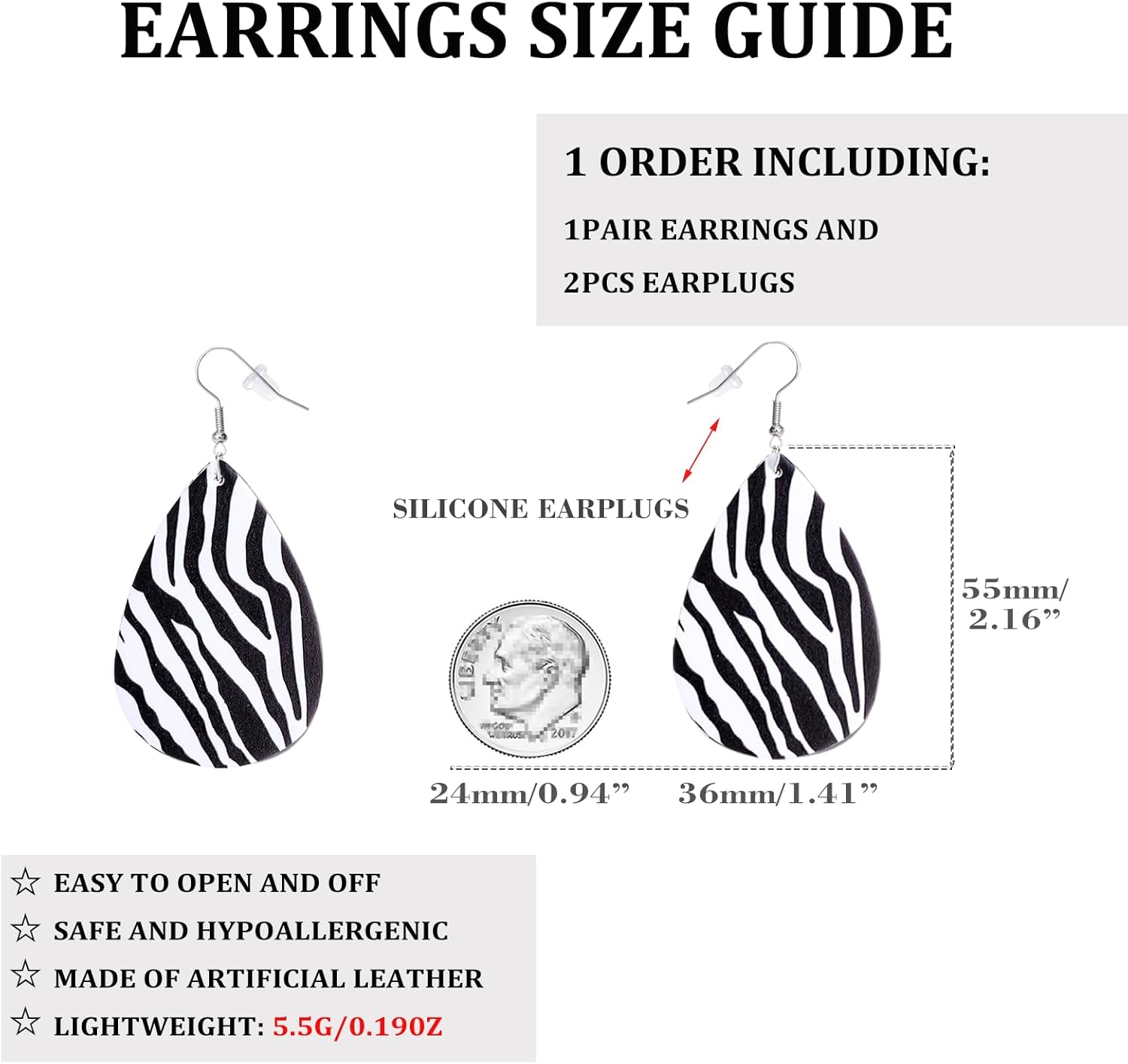 Zebra Print Leather Earrings Black & White Animal Pattern Dangle Earrings Bold Statement Jewelry for Women's Fashion - Image 4