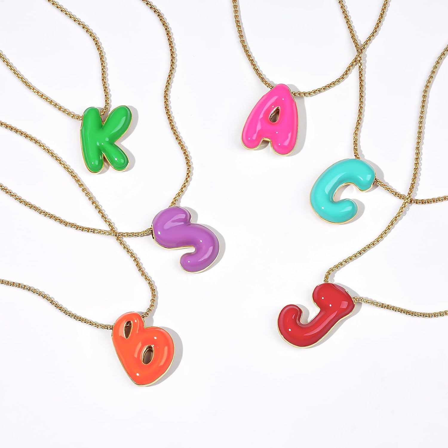 KissYan Bubble Letter Necklace for Women,14K Gold Plated Enamel Colorful Balloon Initial Pendant Box Chain Necklace, Dainty Jewelry Gift - Image 6