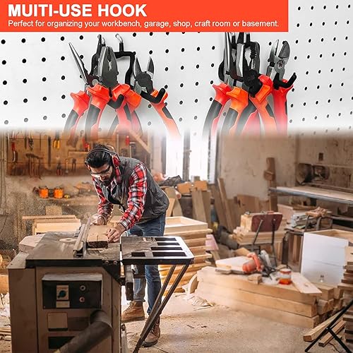 Miniatura 8 de Juego de 12 ganchos para tablero de clavijas para taladros, accesorios, herramientas de garaje o banco de trabajo, suministros de manualidades o