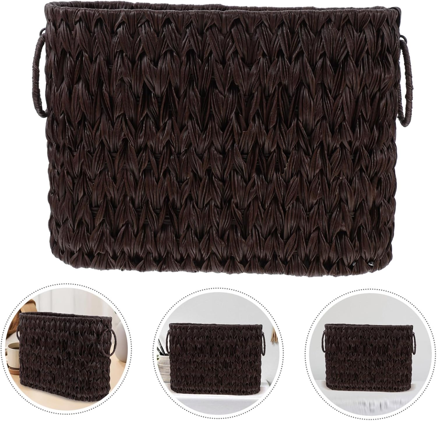 PRETYZOOM Woven Storage Basket for Magazines and Sundries Dual Handle Decorative Organizer for Home Office Multiuse Rattan Bin for Toys Clothes and Towels