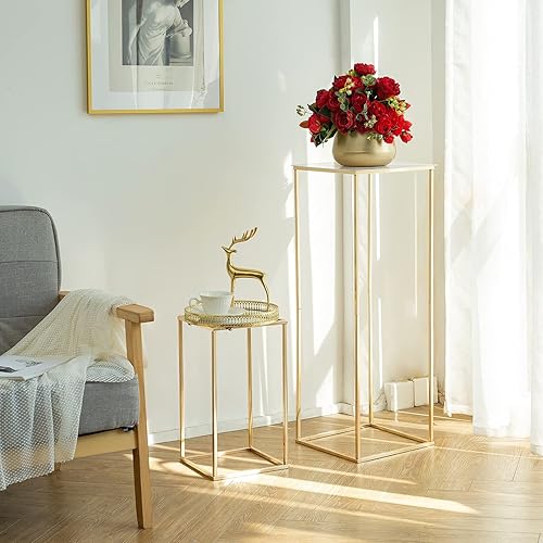 Miniatura 8 de NUPTIO - Soportes metálicos para flores, 2 unidades, dorados, columna para flores, jarrón para flores, forma geométrica, para centro de mesa, de