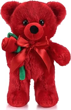 Civaner Bear Stuffed Animal Gift with Rose Funny Cute Bear Plush Stuffed Animal for Kids Toddler Mom Mother Day Girlfriend Birthday Wedding, 11.8 InchesRed