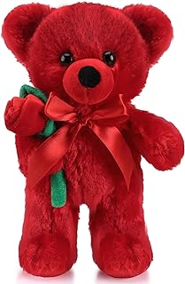 Civaner Christmas Bear Stuffed Animal Gift with Rose Funny Cute Bear Plush Stuffed Animal for Kids Toddler Mother Girlfriend Christmas Birthday Wedding, 11.8 Inches(Red)