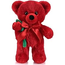 Civaner Bear Stuffed Animal Gift with Rose Funny Cute Bear Plush Stuffed Animal for Kids Toddler Mom Mother Day Girlfriend Birthday Wedding, 11.8 Inches(Red)
