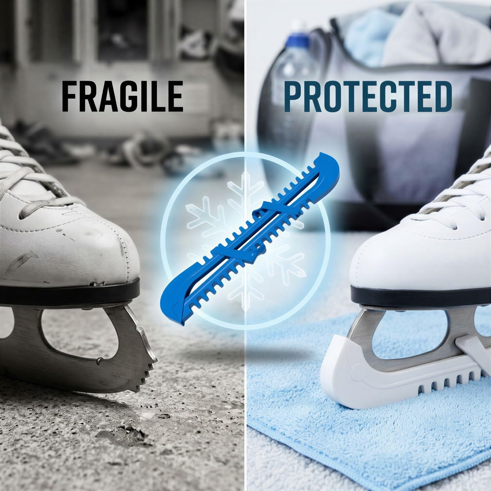 3 paires de protège-lames de patins à glace, couvre-lames en plastique réglables pour hockey et patinage artistique avec ressorts, longueur 13,6 in / 34,5 cm, jeunes et adultes, noir blanc bleu