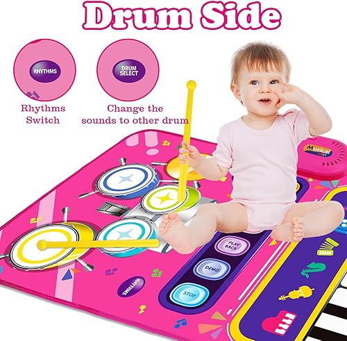Miniatura 4 de Juguetes para niñas de 1 año tapete de piano para bebés, juguetes para niños pequeños de 1 a 2 años de edad, 2 en 1, tapete musical para bebés,