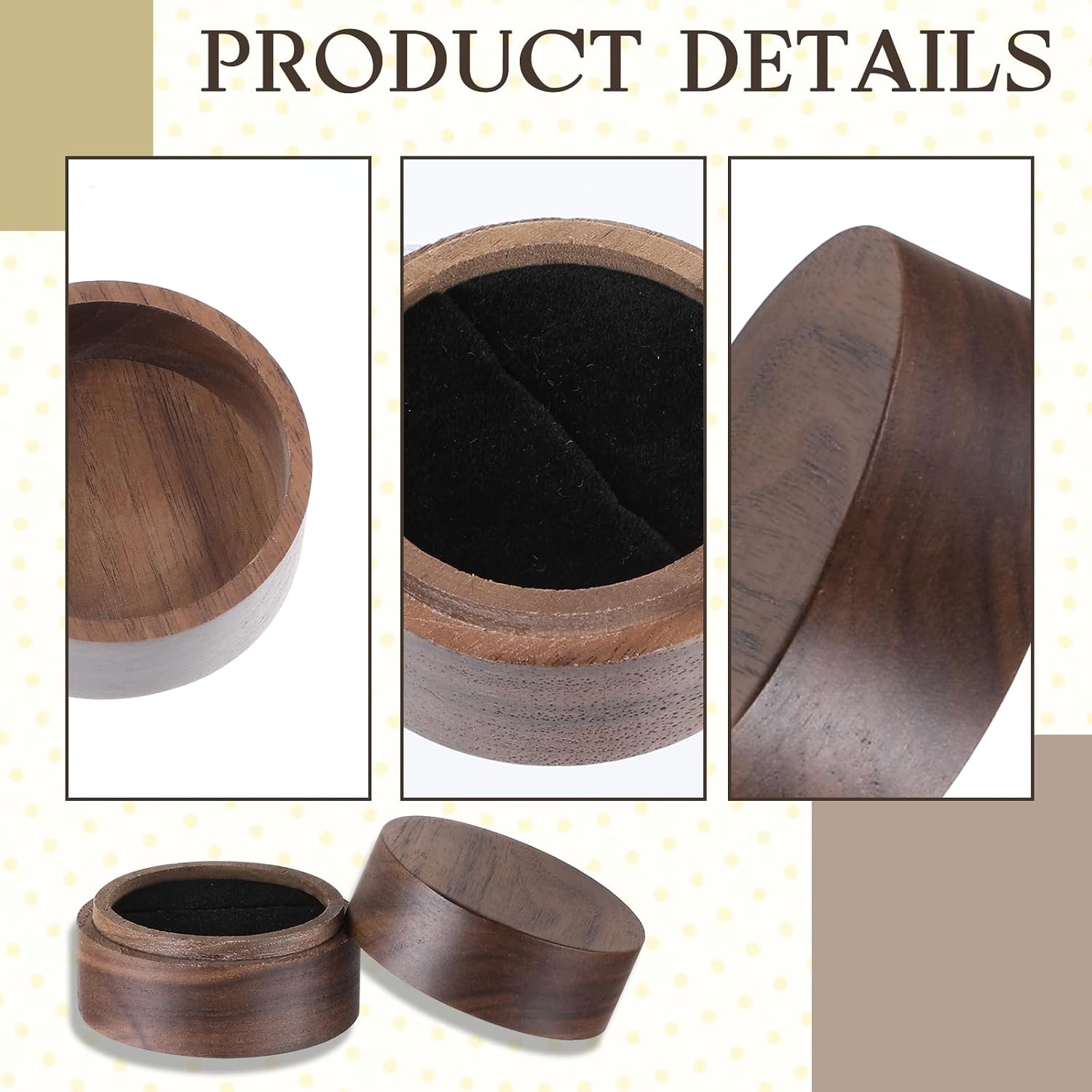 Apausvcm Wooden Ring Box, 2 Inch Ring Bearer Box Round Rings Holder for Men Women Mini Unique Rings Jewelry Storage Case for Proposal Wedding Engagement Ceremony Anniversary image 3