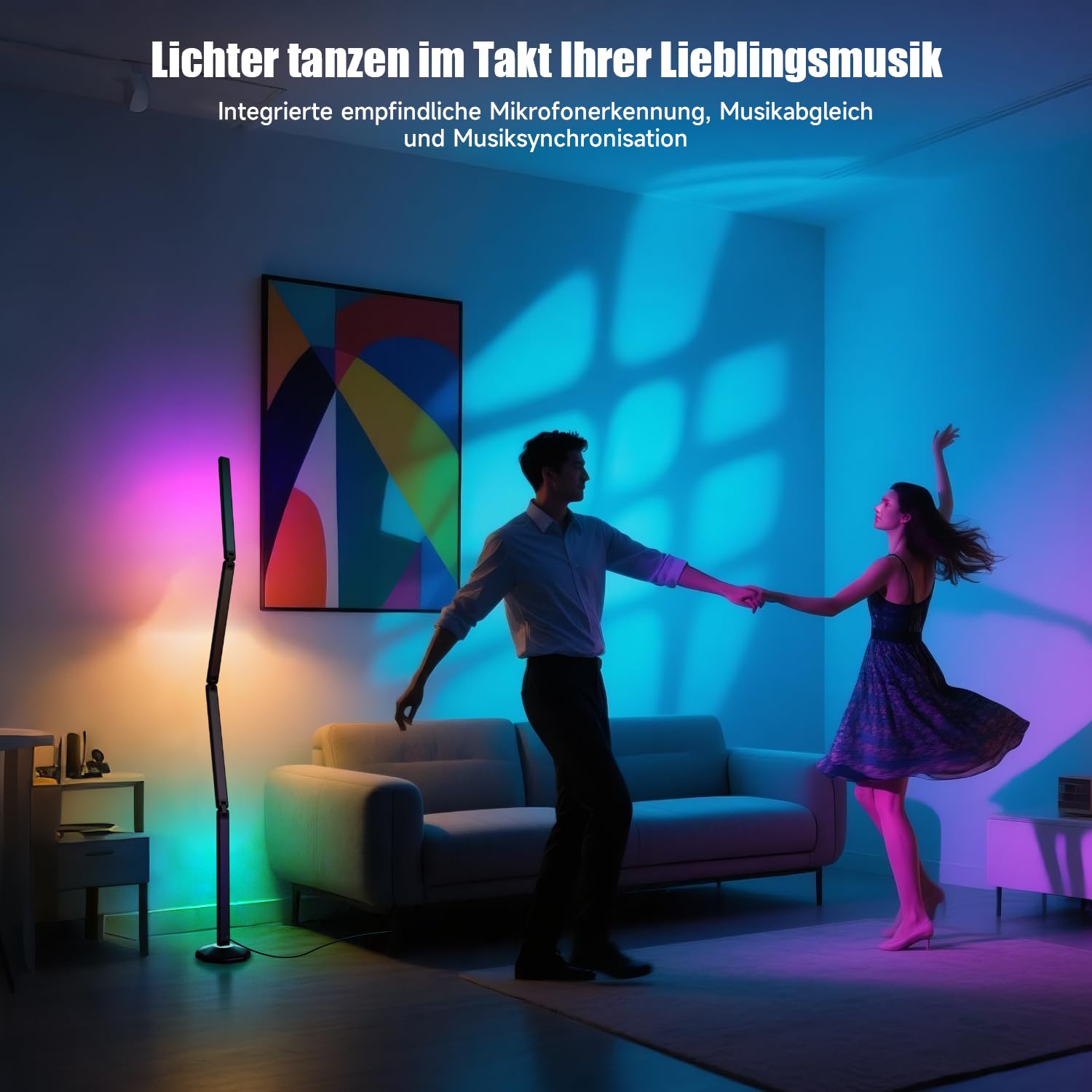 RGB LED Stehlampe Wohnzimmer 170cm, Modern Smart Stehlampe Dimmbar Faltbar mit Fernbedienung und App, 16 Millionen Farben, 99 Szenenmodi, Diy-Modus&Timing, Ecklampe für Schlafzimmer Gaming