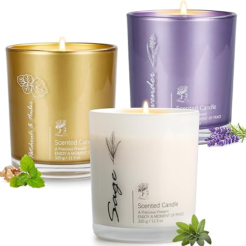 [34 oz I 210 Hours] Candles for Home Scented, 3 Pack Gifts for Women Candles, Lavender/Patchouli & Amber/Sage Candles, Aromatherapy Candle Set for Stress Relief or Birthday, Mother's Day Gift