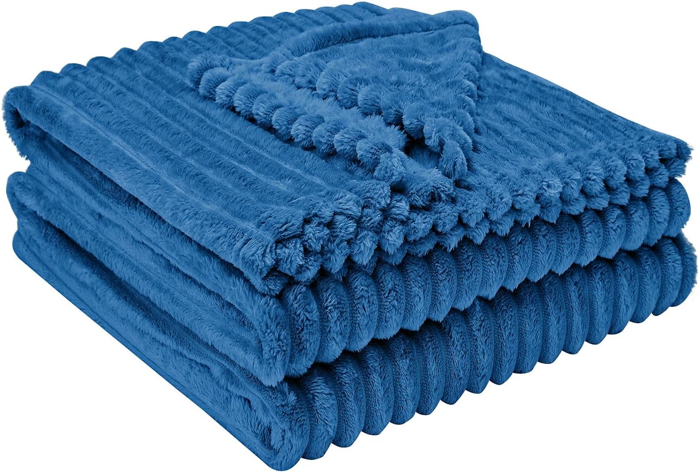 Throw Blanket for Couch - Flannel Fleece 3D Striped Ribbed Bed Blanket.Super Soft Blankets for Women Girls,Teacher Gifts Birthday Gifts Room Home Dorm Decor (Blue, Twin(60"x80"))