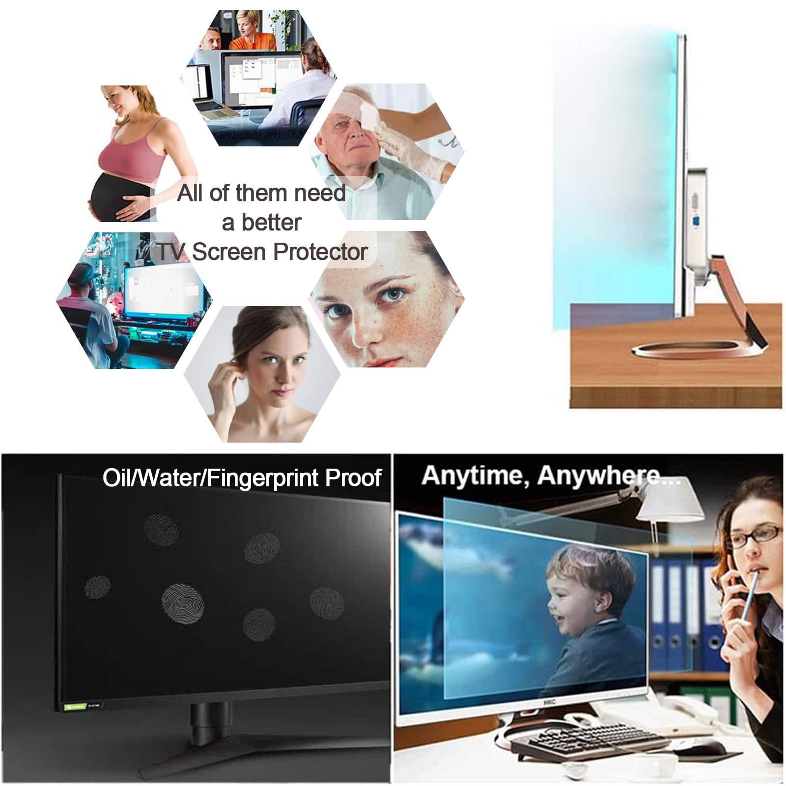 Lámina Protectora para televisor de 55 Pulgadas: antirreflejos, antirayaduras y Anti-luz Azul; protección Ocular contra los Rayos UV,55in(1221×689mm)