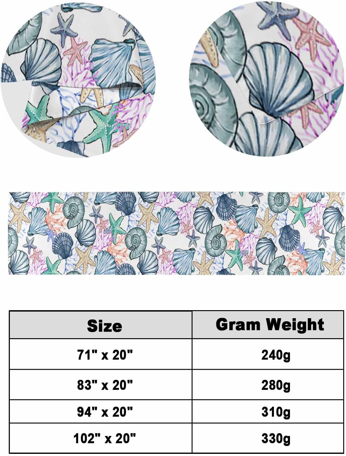 Yukro Bed Runner Scarf, Summer Watercolor Sea Starfish Shell Coral Pattern Queen Bed Scarf Runner, No Fading Decorative Bedding Scarf for Bedroom Hotels Homes and Guestrooms