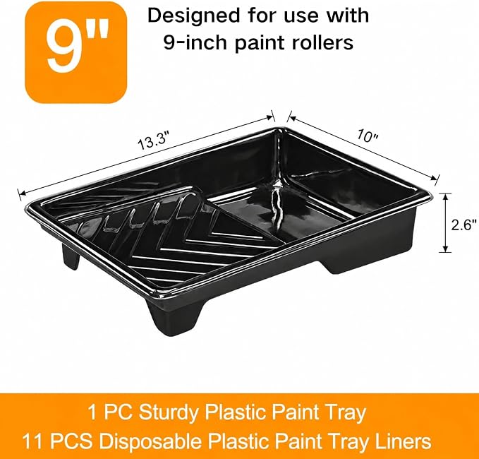Great Andrew Juego de 12 Bandejas para Pintura 9 Pulgadas, 1 Bandeja de Pintura con 11 Forros Desechables | Bandeja Plástica de 9 Pulgadas, Forros Desechables, Duradera y Resistente para Proyectos de Pintura DIY, Paredes y Muebles miniatura 3