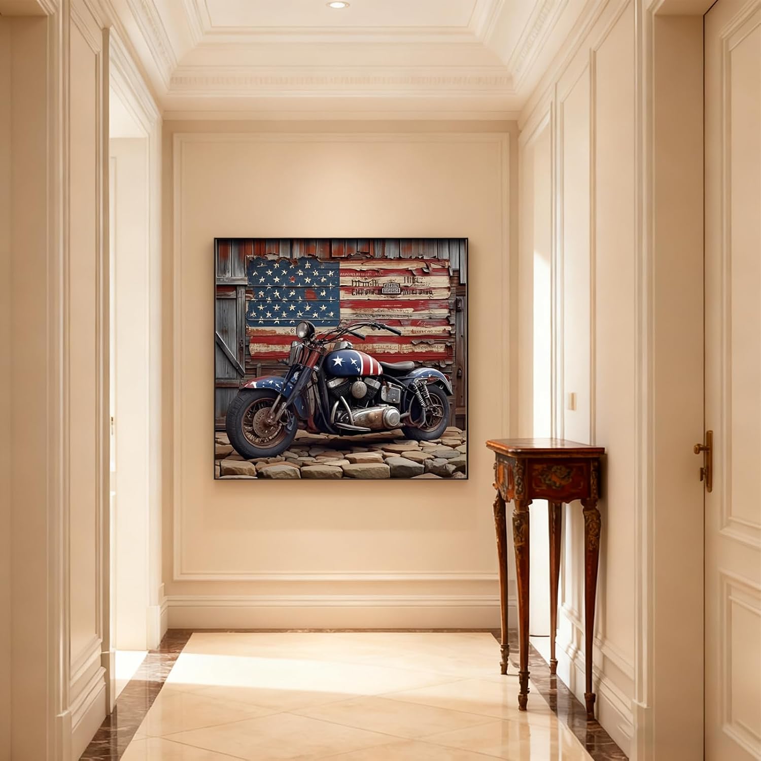 American Motorcycle Diamond Art Kits,5D Diamond Painting Kits for Adults Beginners,Round Full Drill gem painting Diamond Dot Kits American Flag Crafts for Home Wall Decoration Gifts 13.8x13.8inch