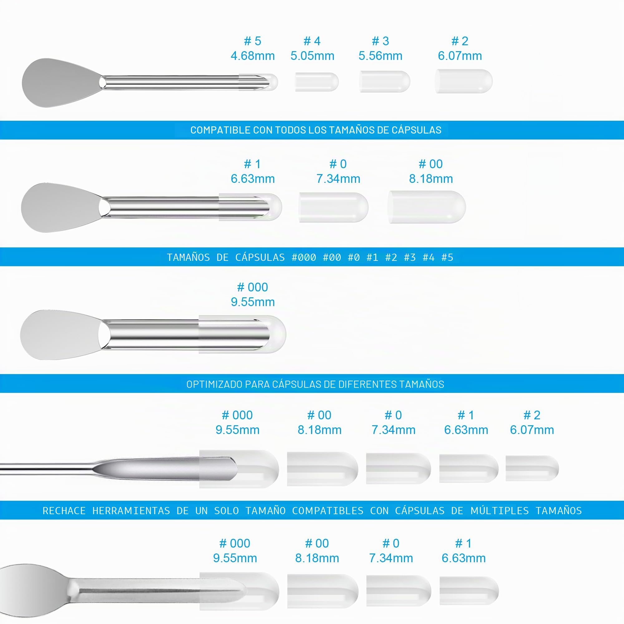 Cápsulas de llenado de microcuchara, herramienta de manipulación de polvo de hierbas - Cuchara de laboratorio con llenado rápido y cápsulas de llenado de píldoras a escala de miligramos