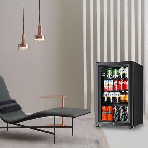 Miniatura 6 de Refrigerador de bebidas, 2.3 pies cúbicos, mini refrigerador con puerta de vidrio para cerveza de soda, enfriador de bebidas independiente para