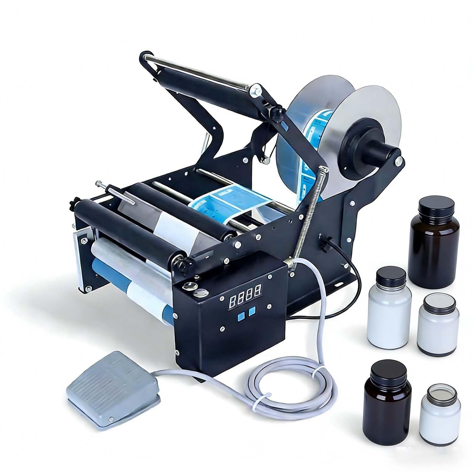 Etichettatrice semiautomatica per bottiglie rotonde con velocità regolabile e alta precisione per varie applicazioni industriali