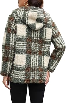 ReachMe Oversized Open Front Plaid Hoodies Fluffy Cardigans