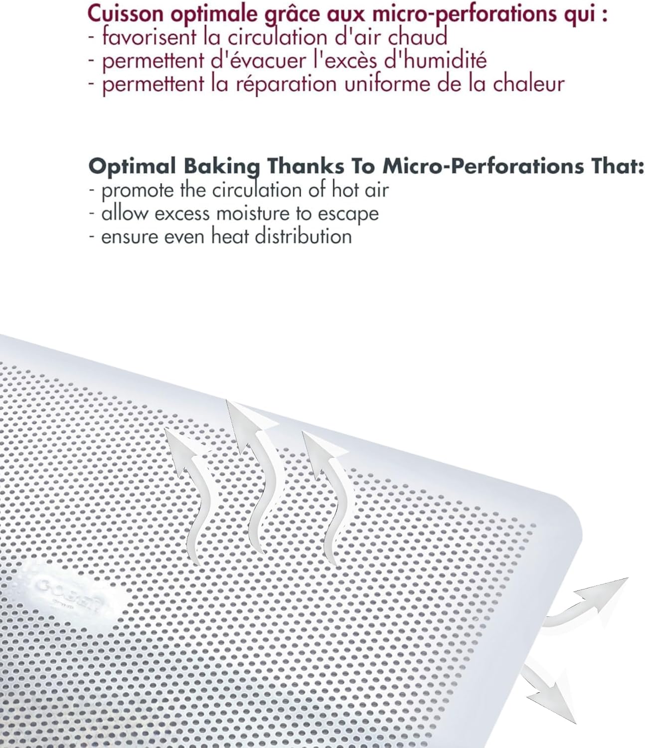 Gobel - Perforated baking sheet without rim - Flat perforated aluminium baking sheet - 30 x 40 cm - Made in France, Silver