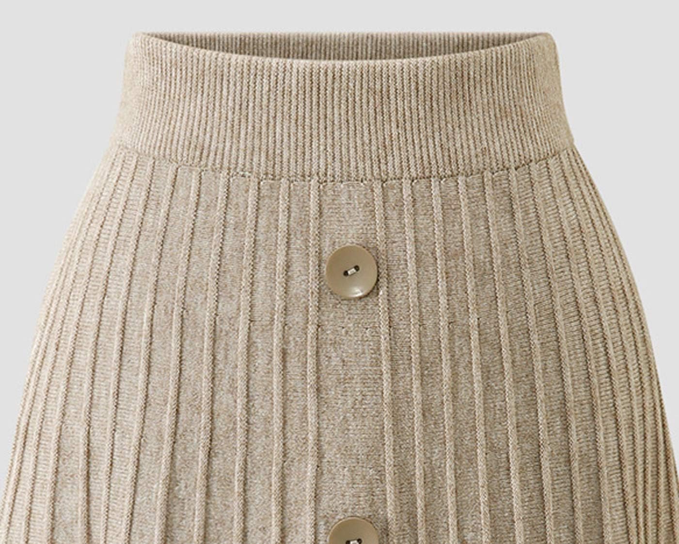 Youhan Women's High Waist A-Line Pleated Knitted Skirt