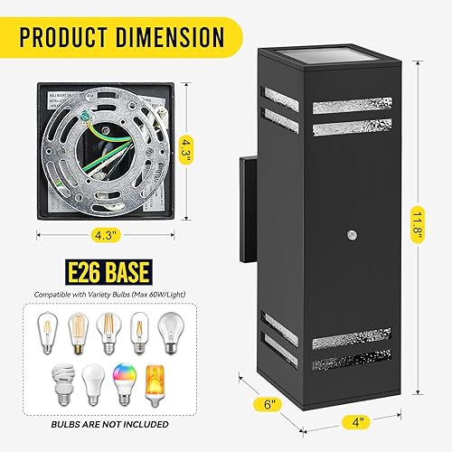 Miniatura 22 de Paquete de 2 lámparas de pared modernas para exteriores, del atardecer al amanecer, impermeables, color negro mate, luces LED de 2700 K