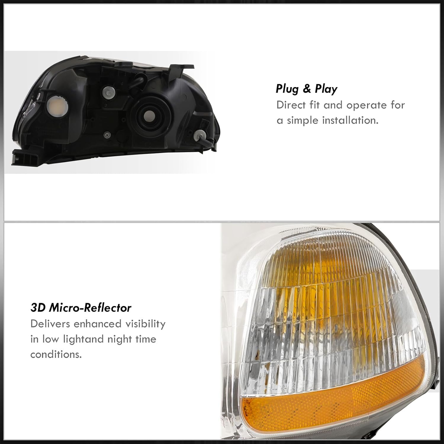 AJP Distributors JDM Front Bumper Driving Signal Headlights Headlamps Assembly Left+Right Pair Set Compatible/Replacement For Civic EK EJ EM 2DR Coupe 3DR Hatchback 4DR Sedan 1996 1997 1998 96 97 98