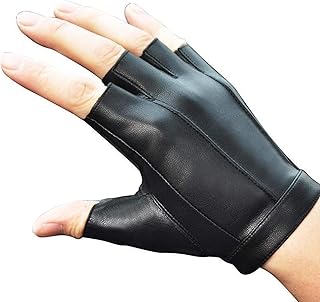 ラムスキンレザー指なし手袋、メンズ冬の革手袋、手袋を運転、暖かいハーフフィンガーグローブ、ドレスドライビングサイクリングオートバイのキャンプに最適,M