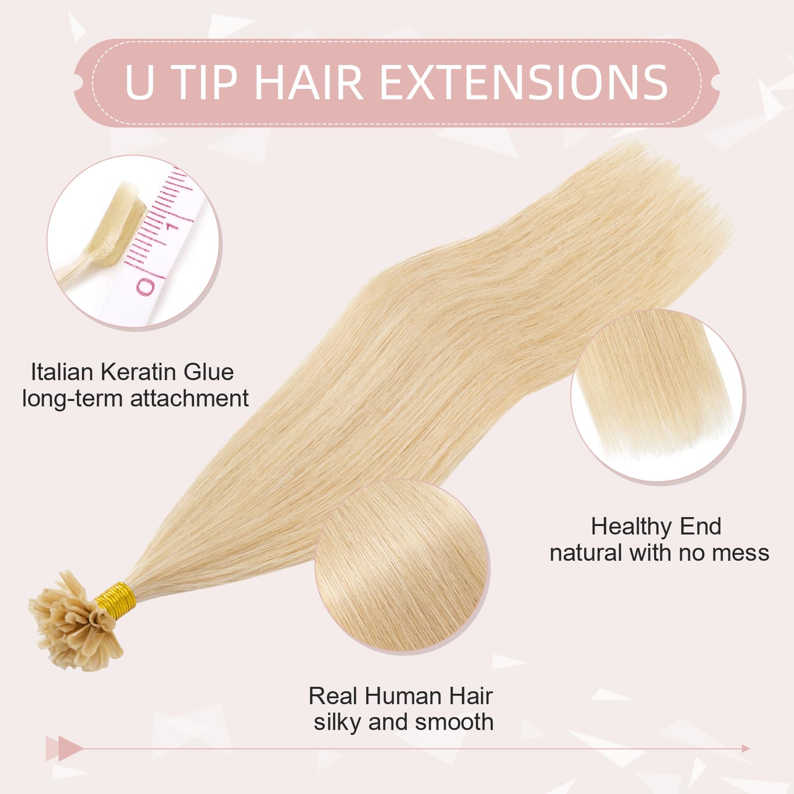 Silk-co Prebonded Hair Extensions 16" Straight #24 Natural Blonde 50S 50g U Tip Hair Keratin Nail Real Remy Human Hair - Image 3