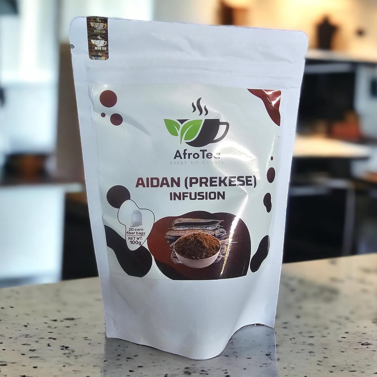 Afro Tea Prekese Tea, Aidan Fruit Herbal Tea, Oshosho Uhio Tetrapleura Originally From Ghana 20 Corn Fiber bags