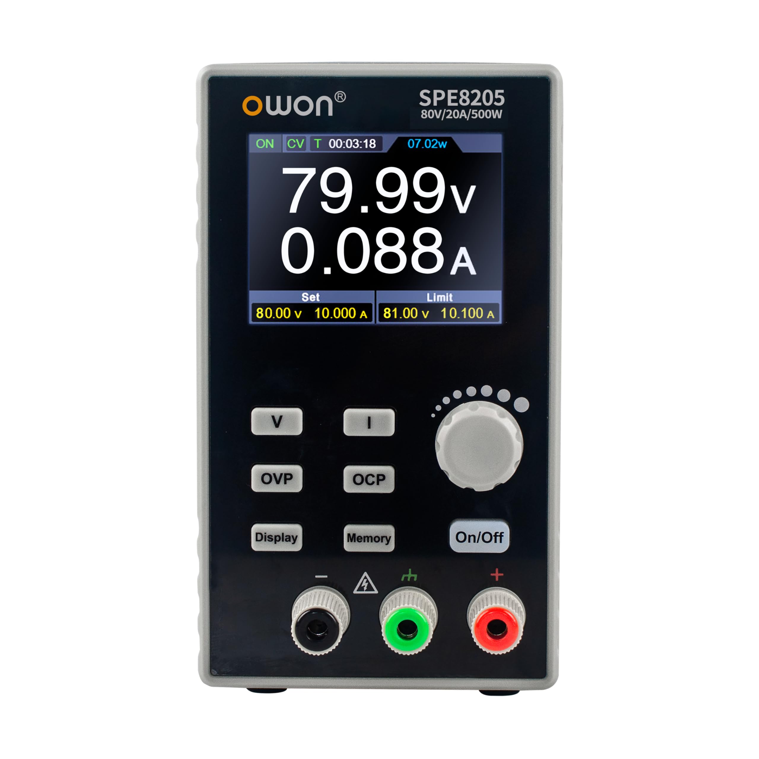 OWON SPE8205 Fuente de Alimentación CC Programable (0-80 V 0-20 A), Potencia de Salida de 500 W, Resolución de Juego de Fuente de Alimentación de Banco 10 mV/1 mA, Fuente de Alimentación CC con Salida