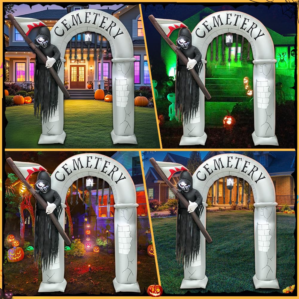 2,4 m Halloween-aufblasbare Torbogen-Dekoration mit LED-Licht, gruselig, gruselig, Halloween-aufblasbar, Sensenmann, Outdoor-Dekorationen, aufblasbares Spielzeug für Halloween, Urlaub, Party, Rasen