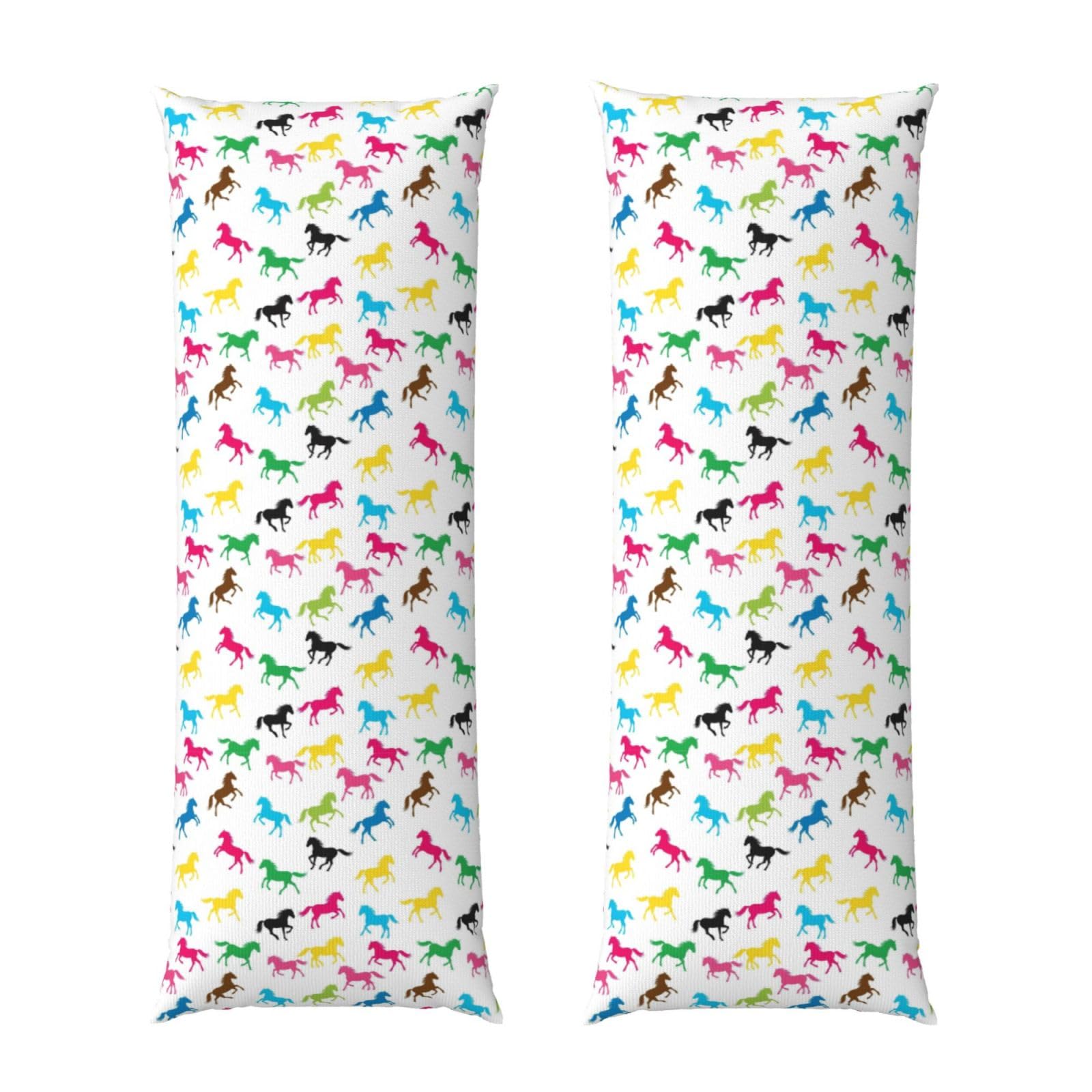 Long Pillowcase 20x54, Colorful Horse, Soft Velvet Pillow Cover with Hidden Zipper, Plush Cushion Protector for Bedroom Sofa Couch Sleeping