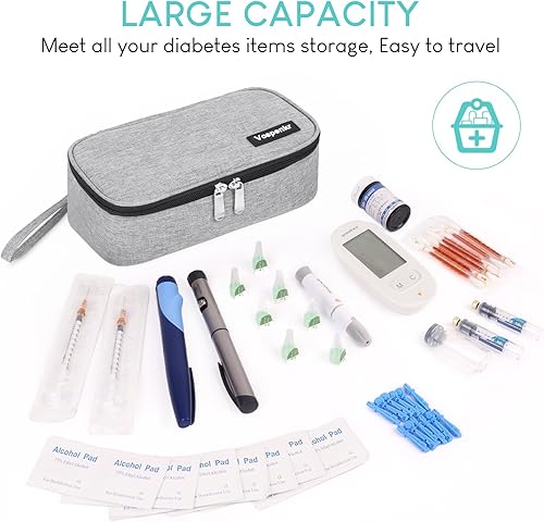 Miniatura 3 de Vcspenkr Maletín portátil de viaje para insulina, bolsa de transporte para medicina diabética con 2 paquetes de hielo de 7.05 oz, organizador
