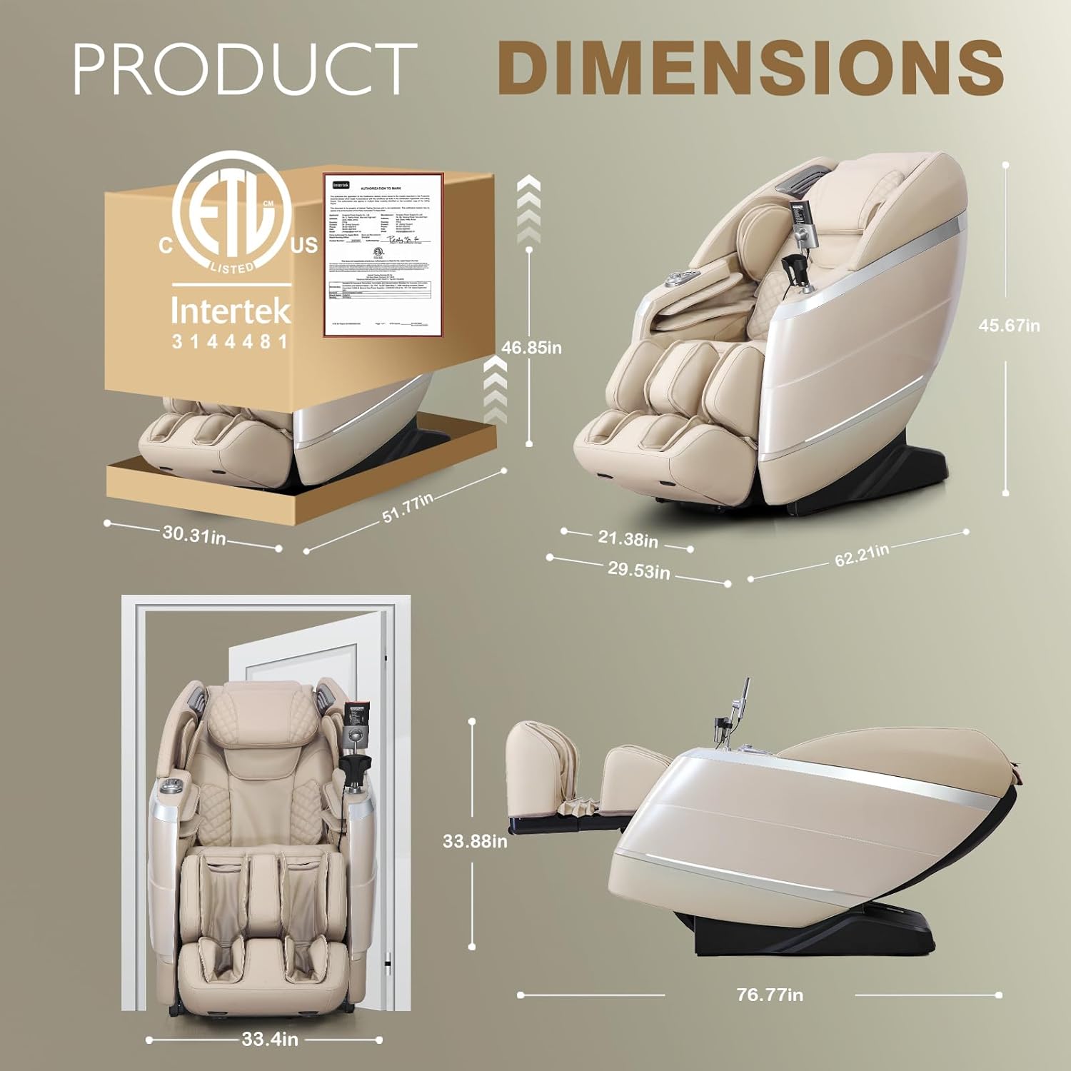 4D Massage Chair Full Body Zero Gravity 55" 166° Flexible SL-Track with Body Scan, Stretch, 36 Airbags, Heat - Shiatsu Knead, Foot & Calf Massage, Voice Control, 18 Auto Modes & 11 Techniques (Beige)