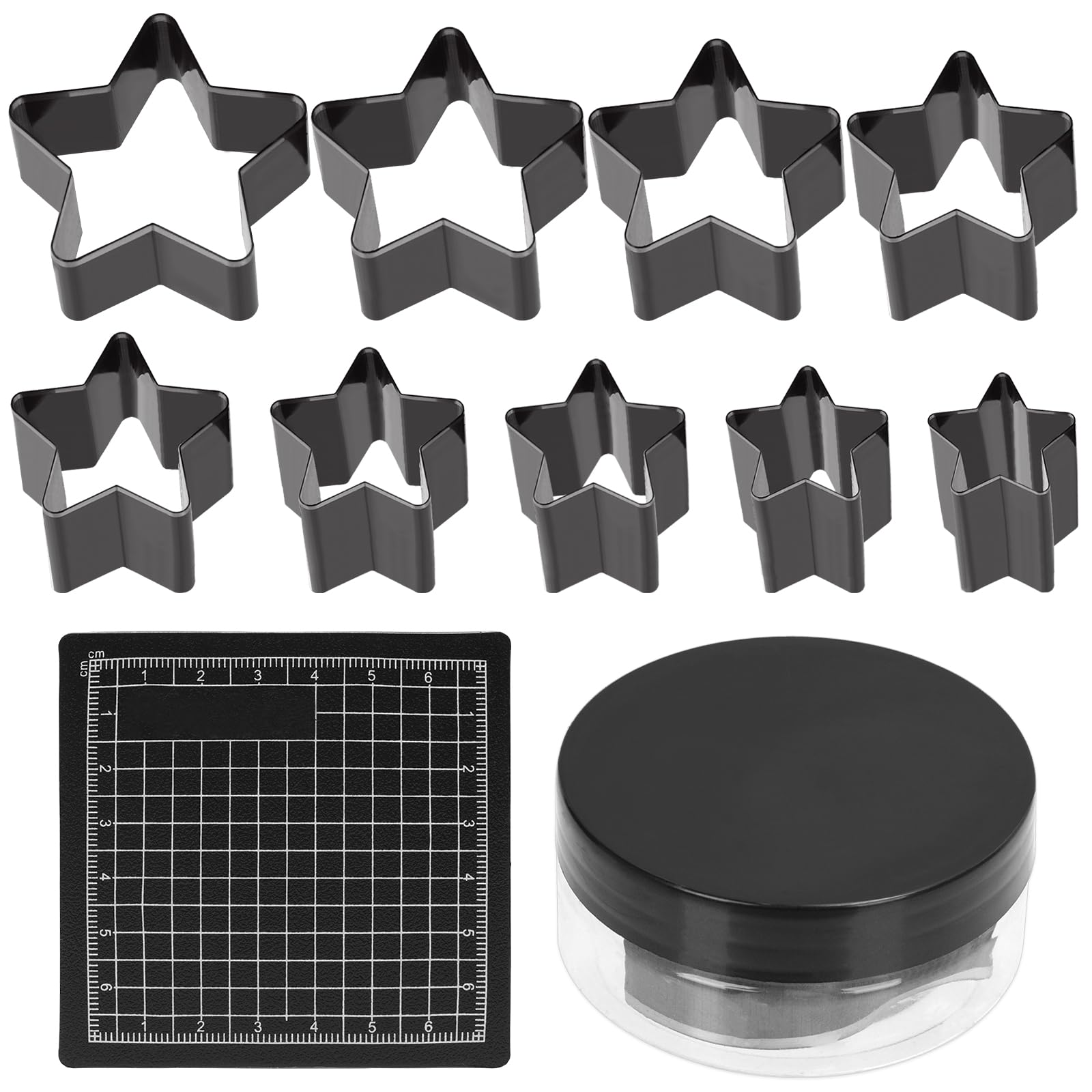 Swpeet 10Pcs 9 Sizes High Carbon Steel Leather Hole Cutter Tool with Rubber Ruler Mat Assortment Kit, Star Shape Leather Cutter Tool, Leather Cutting Dies, Leathers Hollow Punching for DIY Craft