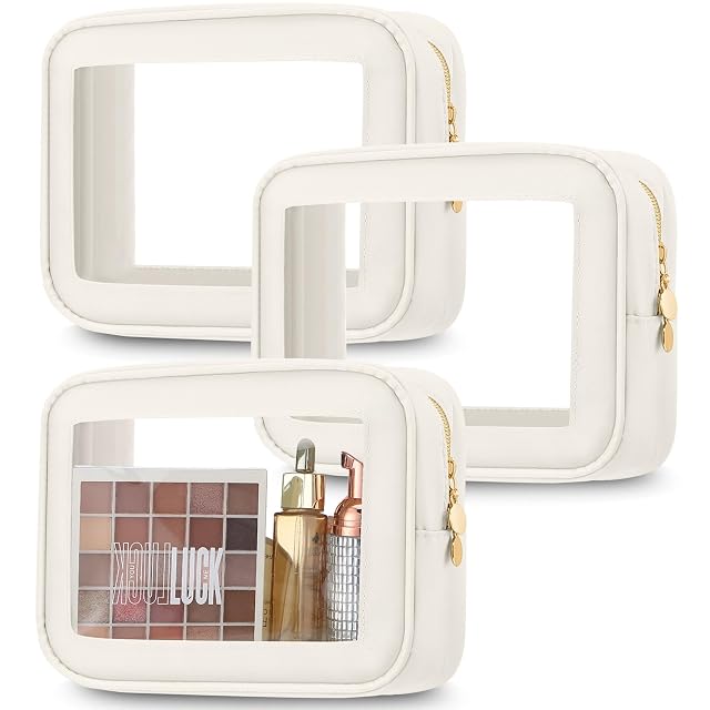 Abbylike 3 Pcs Clear Makeup Bags Car Cosmetic Bag with Zipper Nylon PVC Travel Toiletry Pouches Sets for
