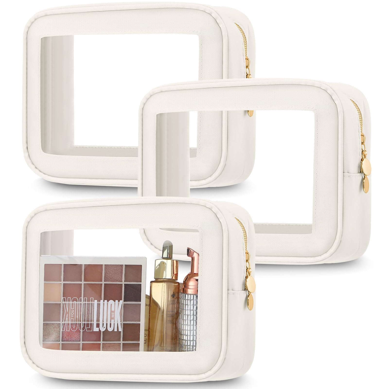 Abbylike 3 Pcs Clear Makeup Bags Organizer Car Travel Cosmetic Bag with Zipper Nylon PVC Toiletry Pouch Waterproof Snack Storage Bag Gifts for Mom