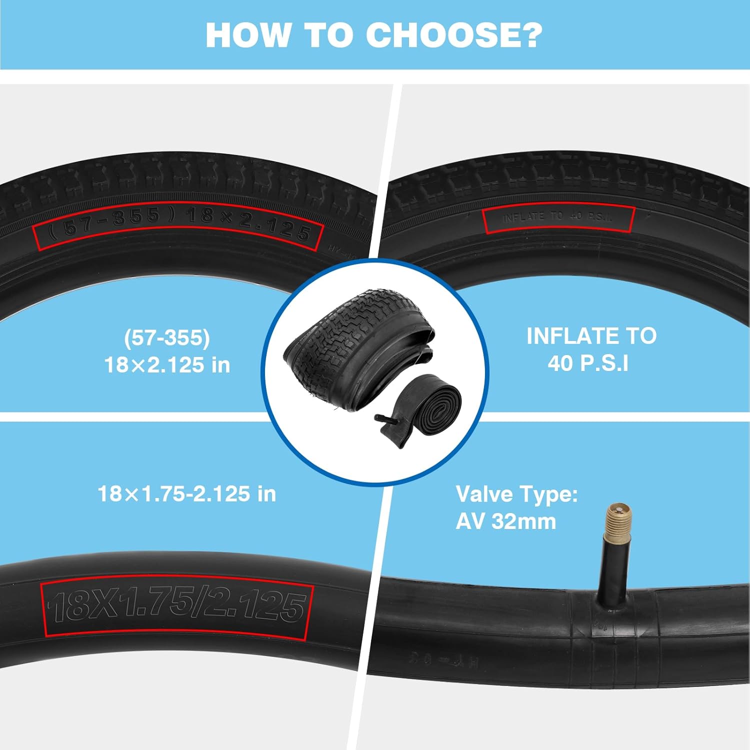 Bike Tires 12.5"/14"/16"/18"/20"x2.125" for Kids Bike, 2PCS Folding Replacement Bike Tire and 2PCS Bike Tubes 12.5"/14"/16"/18"/20" x 1.75-2.125 Inch Fits Most Kids Bikes, with 4PCS Tire Levers
