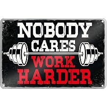 KOYILTD Nobody Cares Work Harder Motivational Wall Decor Metal Gym Signs Inspirational Wall Decoration Workout Posters for Home Gym Gifts for Men Motivational, 11.81x7.87 in