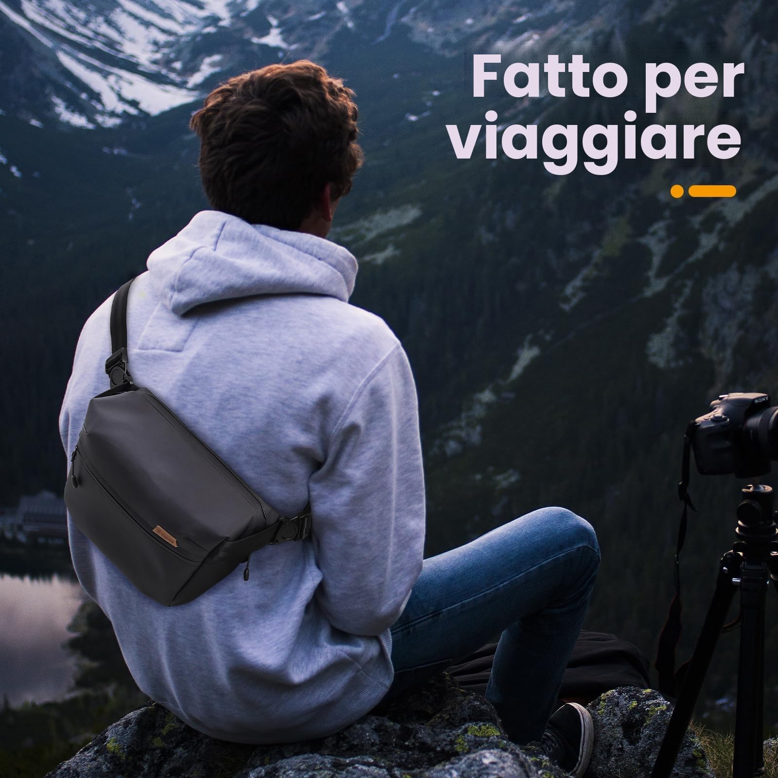TARION Borsa a tracolla per fotocamera DSLR, borsa a tracolla con 2 divisori rimovibili, Nero, S, Borsa Messenger
