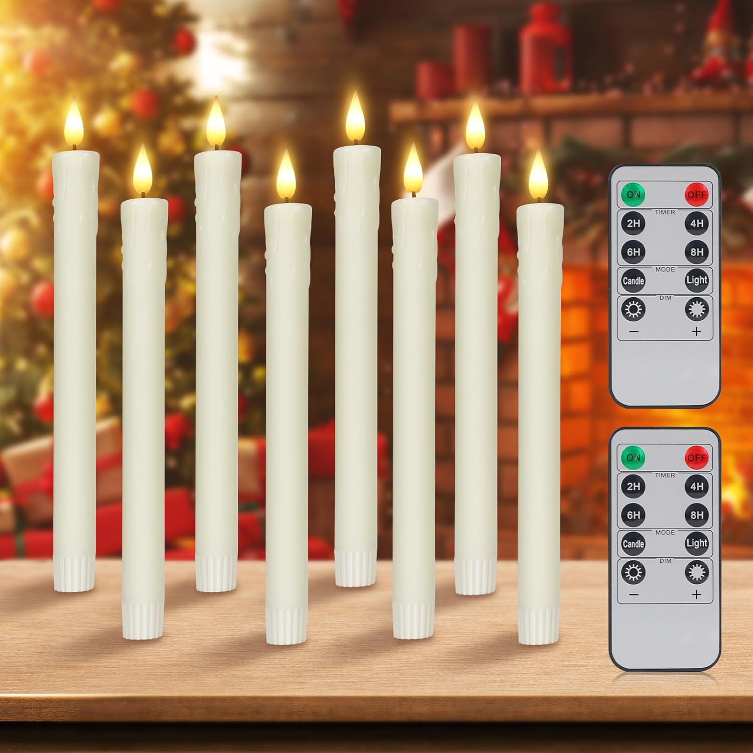 8pcs Flameless Taper Candle Flickering With Remote Timer, Real Wax